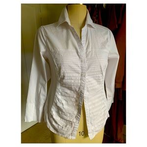 White accordion bib button down top